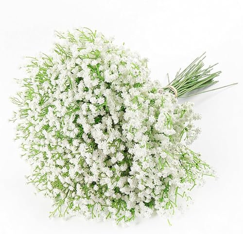 DEEMEI 15Pcs Artificial Babys Breath Flowers, Artificial Gypsophila White Fake Flowers Bouquets Real Touch for Arrangements Wedding Home Decor Table Party DIY Wreath, White