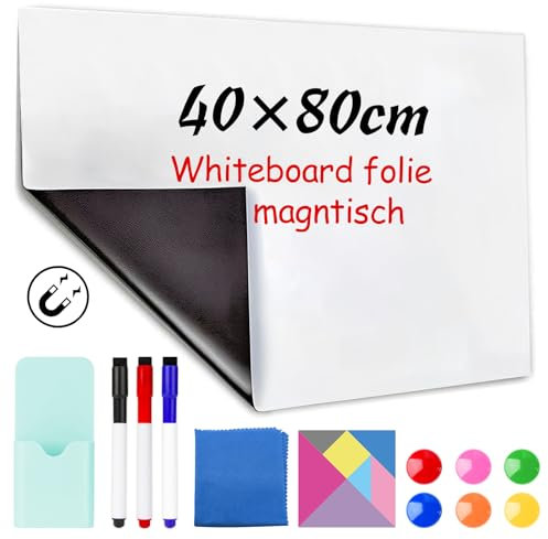 CHMMY Lavagna magnetica 40 x 80 cm, lavagna magnetica autoadesiva, pellicola magnetica bianca, lavabile, per superfici lisce in scuola, ufficio, casa, frigorifero