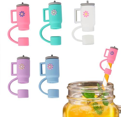 8pcs Straw Covers Cap for Stanley Cup, Soft Silicone Straws Drinking Straw Topper Portable Dust Proof Universal Straw, Reusable Straws Cover Tips - 10mm