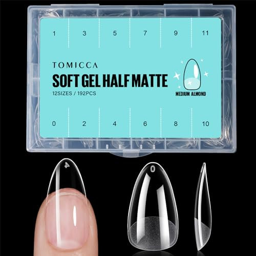 TOMICCA Mandel Kurz Nageltips-Tips für Gelnägel Gel Full Cover Nail Tips für Nagelverlängerung und Nail Art DIY Nagelstudio zu Hause 12 Größen Künstliche Gel Nail Tips 192 Pieces