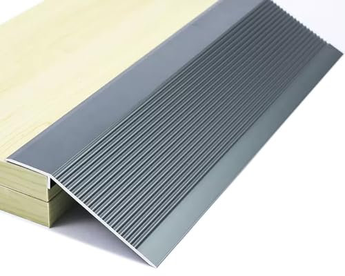 SKINCATE Floor Transition Strip Aluminum, Cuttable Threshold Ramp Drop High 10-50mm, Carpet/Wood/Tile Threshold Reducer, Seam Binder Entry Ramp(Grey)