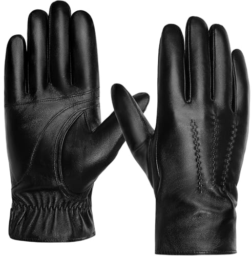 BISON DENIM Herren Winter Lederhandschuhe Warme Kaschmirhandschuhe | Touchscreen-Funktion, Autofahrerhandschuhe, wärmespeichernd, Stretch-Passform