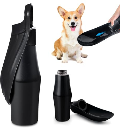 BYZESTY - Gourde pour chien - 750 ml - Pliable à 180° - Bouteille d'eau portable pour animaux de compagnie - Acier inoxydable - Pour chien - Pour l'entraînement (Gris Noir, 1)