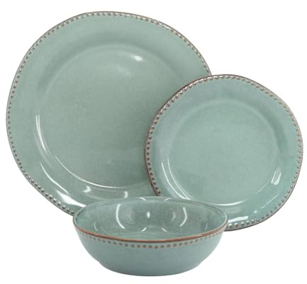 WeHome - Servizio Piatti 6 Persone, Set Piatti 18 Pezzi, Colorati Ceramica Modello Rita, Moderni 3 Misure, Lavabile In Lavastoviglie, Compatibile Con Forno A Microonde (Blu)