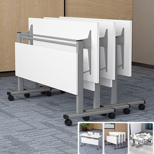 Mobiler klappbarer Konferenztisch mit Rollen, moderner Chefschreibtisch für Podcasts, 3-teilig, rollbarer Meetingtisch mit extra breitem Klappdeckel (120 x 50 x 75 cm)