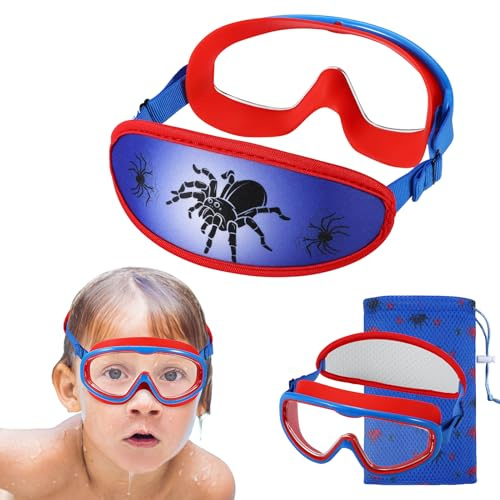 RUIGAO Occhialini da nuoto per bambini dai 4 ai 12 anni, non si aggrovigliano, maschera da nuoto per bambini, fascia elastica, fascia morbida (1 maschera per bambini - ragno)