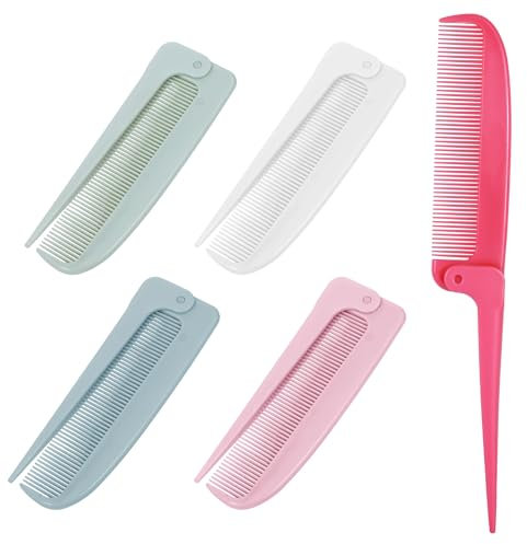 JJUNW Set di 5 pettini a denti fini e coda di topo, pettine per sollevare e prendere in giro la coda, pieghevole, districante, da viaggio, per donne e uomini, per acconciature e acconciature