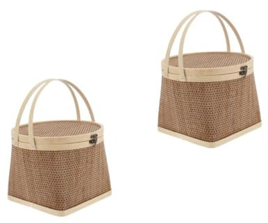 Garneck 2st Eierkorb Gewobener Korb Für Spielzeugkorb Weidenkorb Mit Griff Lagerbehälter Tasche Wäschekorb Deckel Hühnerdekor Party Aufbewahrungskorb Rattan Weidenkörbe Körper Obst Bambus