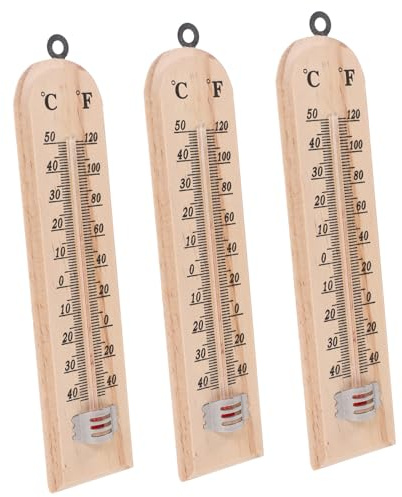 BESTonZON Termometro in Legno Multifunzione per ed Esterni Termometro da Facile e 3 Pezzi