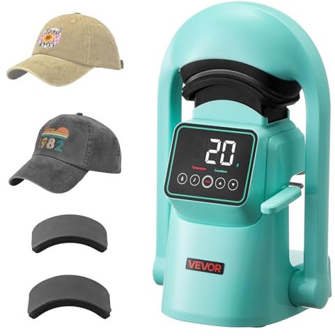 VEVOR automatische Hut-Hitzepresse, mit 2 austauschbaren Platten, automatisches Öffnen und Lösen, Touchscreen für Zeit- und Temperaturkontrolle, Wärmeübertragungsdruck für Kappen Hüte, Grün