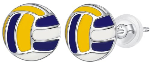 Hifeeled Orecchini Pallavolo Donna Argento Sterling 925 Orecchini Antiallergici con Smaltati - Regali Gioielli per Donna Bambina Atleta Allenatore Amanti della Pallavolo
