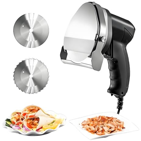 COAKUE Couteau Gyros électrique portatif, Couteau Gyros électrique pour Doner Kebab, avec 2 Lames, épaisseur réglable de 0 à 8 mm, pour Restaurant, Maison et extérieur Wired