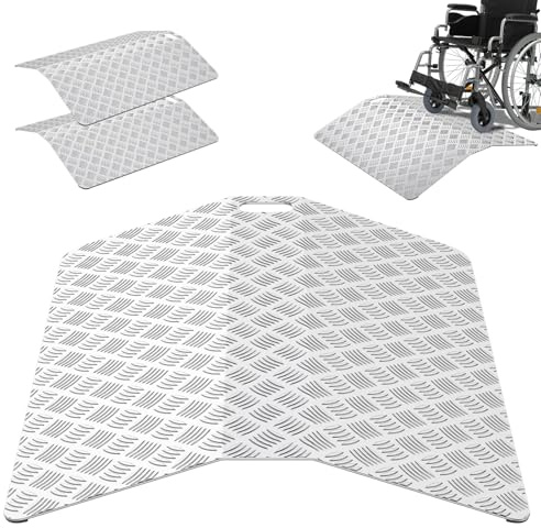 Abhpjuy Türschwellenrampe Rollstuhlrampe 80cm Aluminium Schwellenramp, Rampe Rollstuhl mit Handgriff, rutschfest Bordsteinrampe für Türschwellen, Stufen