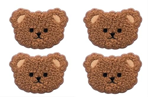 4 x brauner Bären-Plüsch-Aufnäher zum Aufbügeln, niedliche Cartoon-Kleidungsapplikationen, kreative Tierabzeichen, weiche Näh-DIY-Aufnäher (braun)