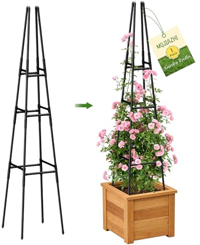 MQJIAZHI Rankgitter Metall,165cm Schwarz,Rankhilfe Garten,Rankhilfe Rosen Height-Adjustable Pflanzen Spalier Obelisk Metal Spalier Geeignet für Clematis, Gurken, Tomaten und Kletterpflanzen (1, black)
