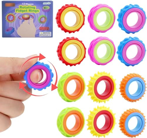 12 Stück Fidget Ring Toys Set, Anxiety Ring Finger-Spinner-Ringe für Kinder Erwachsene, Anti Stress Ring Akupressur Ring Set, Sensorik Autismus für Spielzeug, Beruhigend Bei Stress Angst ADHD