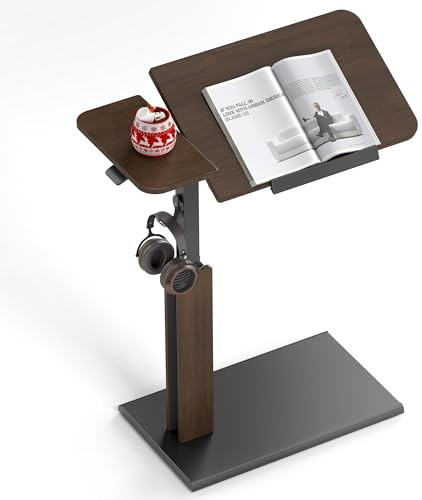 ETHU Klappbarer Laptoptisch mit Rollen, Höhenverstellbarer Nachttisch (67-101 cm) & Neigbare XXL-Tischplatte, Mobiler Beistelltisch für Bett, Sofa & Homeoffice (Walnuss)