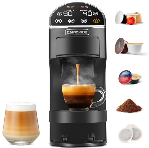 Magician2 Cafetera 5 en 1 para cápsulas Dolce Gusto, Nespresso, Lavazza A Modo Mio, ESE 44mm y Café Molido, Panel Táctil, Auto-Ajuste, Sin Palanca, 20Bar, Máquina Multicápsula Compacta Hogar y Oficina