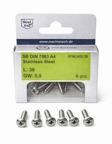 6 tornillos de chapa avellanada con ranura en cruz DIN 7983 A4 5,5 x 38 PH3