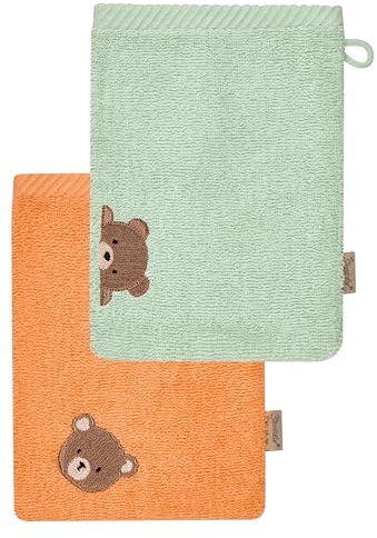 Sterntaler Waschlappen Doppelpack Bär Bo, 2er Pack Baby-Waschlappen, saugfähige Baumwolle, schöne Webkanten, süße Stickerei, weich und pflegeleicht, 21×15×0,5 cm, bunt