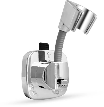 UBRAVE Duschkopfhalterung Ohne Bohren, 360° Drehbar Neigung Verstellbar, Handbrause Halterung mit Haken, Sekundenschnelle Montage, Wandmontage, für die Wand, Badezimmer, Toilette, Silver-1PCS