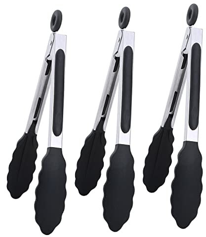 MSY BIGSUNNY Mini-Servierzange, Silikon Küchenzange, 17,8 cm, Schwarz, 3 Stück