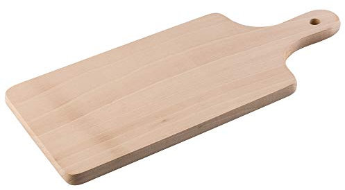 KADAX Tabla de cortar de madera, tabla de desayuno, tabla de cocina para pan, carne, verduras, queso, práctica tabla de cortar con mango ergonómico, marrón, 26 x 16 cm