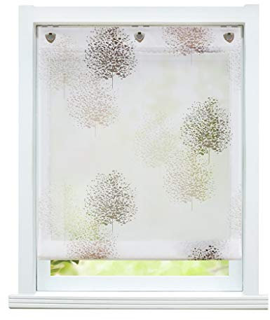 ESLIR Raffrollo ohne Bohren Raffgardine mit Ösen Transparent Gardinen mit U-Haken Ösenrollo Modern Weiß Bäume Muster BxH 60x140cm 1 Stück