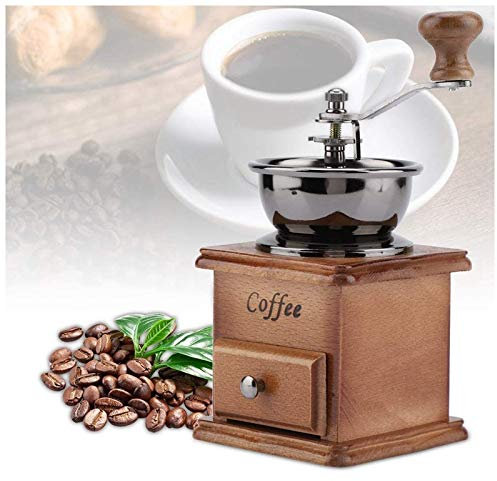 Macinacaffè Manuale, Macinacaffè Classico Retrò Macinacaffè in Legno Macinacaffè con Cassetto Impostazione Ingranaggi Regolabile