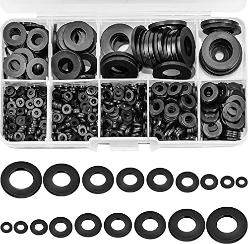 CXtech 780pcs Rondelles Plastique Noir, Rondelles À Verrouillage Fixations, M2 M2.5 M3 M4 M5 M6 M8 M10 M12 Joint en Nylon, Rondelle d'entretoise Ronde, Rondelle Plate