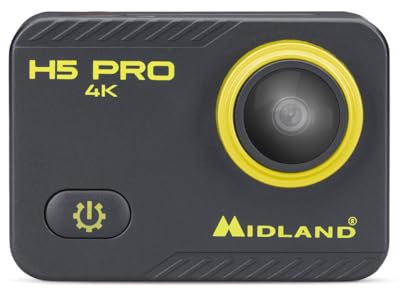 Midland H5 Pro C1515 - Caméra d'action Ultra HD Légère, Photos en Time Lapse, Grand Angle 140°, Wi-FI, Écran LCD, Enregistrement Cyclique pour Voiture et Boîtier Étanche Jusqu’à 30 Mètres, Noir/Jaune