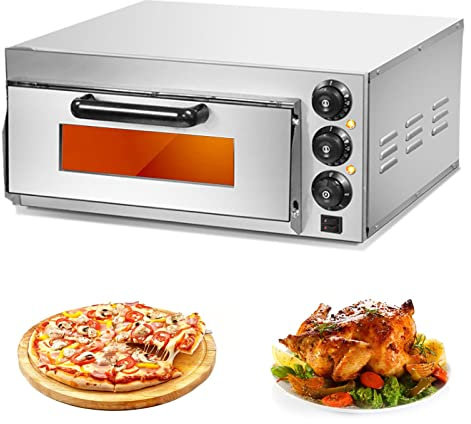 Forno Elettrico per Pizza, Fornetti Elettrici per Pizza in Acciaio Inossidabile, 40x40cm, Temperatura Regolabile 350℃, Mattone Refrattario per Pizza, Pane, Prodotti da Forno,Single Layer
