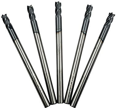 Home of quality tools 5PCS 1/8inch Carbide Square End Mill Bits Set, Milling Bits Cutter 1/8 Carbide End Mills for Alloy Steels/Hardened Steels, HRC 45 Deg Single End 4 Flute AlTiN Coating, 1/8 in