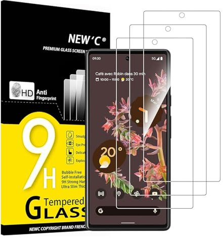 NEW'C 3 Pack, skärmskydd i glas för Google Pixel 6, bubbelfri, 9H hårdhet, 0,33 mm ultratransparent, ultrabeständigt härdat glas
