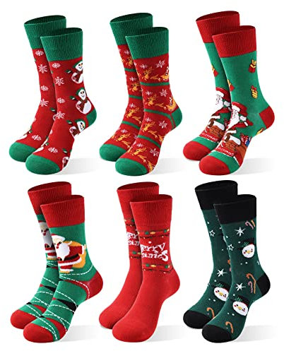 Moonlight Manor 6 Coppie Calze di Natale per Donne, Maglia Crew Vacanze Caldo Soft Inverno Regalo Babbo Natale Novità EU Size 37-46