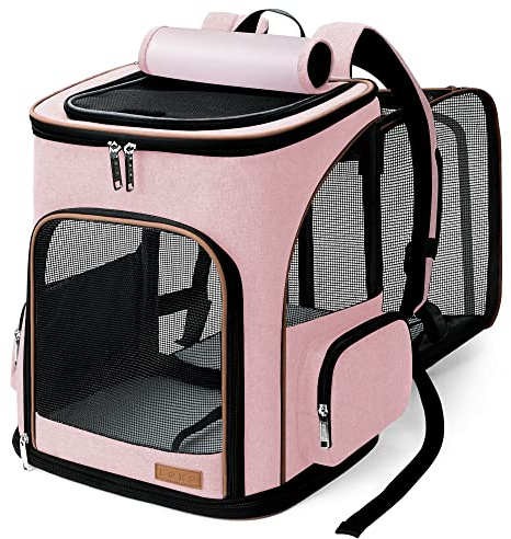Sac à Dos Chat Chien, Extensible Sac Transport Chat Chien Pliable pour Petits Chiens avec Laisse de Sécurité Intérieure et 2 Tapis pour Animaux de Compagnie