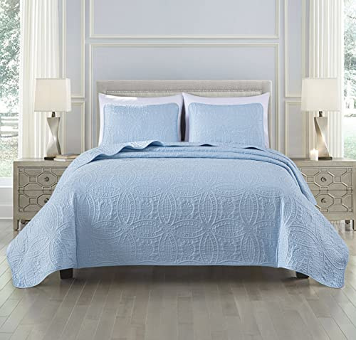 Chezmoi Collection Austin - Set copriletto oversize, 3 pezzi, per letto matrimoniale, colore: blu chambray