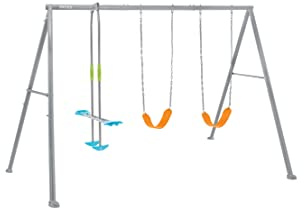 Intex 44123 – Kinderschaukel mit Zwei Sitzen und Schaukelwippe, Stahl, Grau, 323x235x200 cm