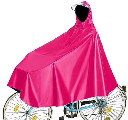 Fayemint Vattentät cykelponcho, regnponcho för cykeln, kompakt regncape med huva, perfekt för cyklar, mountainbikes och elcyklar, Rosaröd, one size