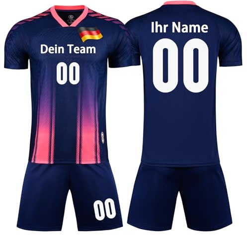 OPUTWDF Personifizieren Fussball Trikot Kinder Erwachsene Hemd & Kurze Set mit Nummer Name Team Logo Fußball Trikot Set