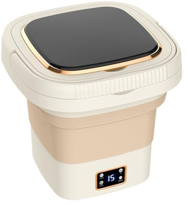 SKUBIS Folding Washing Machine, 9L Large Capacity, Portable for Home Use, Underwear Dehydrator, Mini Washing Machine.,Cream