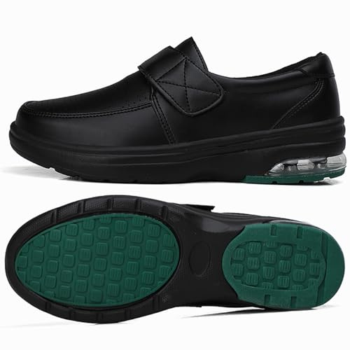 Scarpe per Anziani Donna Impermeabili in Pelle Scarpe Comode Anziani Scarpe Uomo Pianta Larga Pantofole per diabetici Ortopedico Diabetico Slipper,Nero,39/245mm