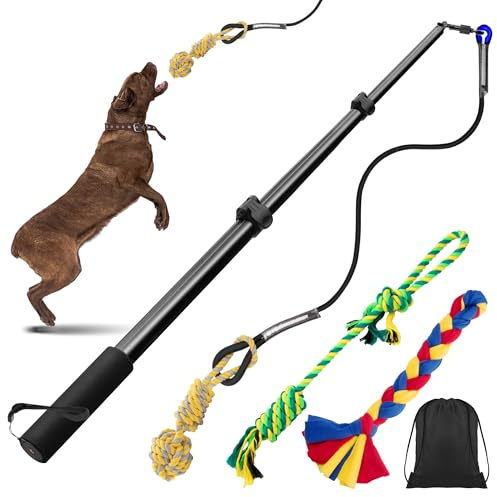 Ycozy Upgraded Flirt Pole for Dogs with Detachable 3 Replacement Rope Toys for Chase and Tug of War Outdoor Exercise & Training for Small Medium Large Dogs (Pole - 103CM)