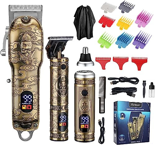 Bestauty Haarschneidemaschine Profi 4 in 1 Haarschneider Langhaarschneider Präzisions Haartrimmer Nasenhaartrimmer Herren Barttrimmer Herren Set mit Haarschneideumhang Geschenke für Männer Braun