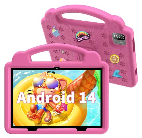 VASOUN Kids Tablet 10 inch Android 14,6GB（3+3GB Expandable RAM+64GB ROM,Parental Controls,Time Management,6000mAh Battery,WiFi,Bluetooth,Shockproof Case(Pink)