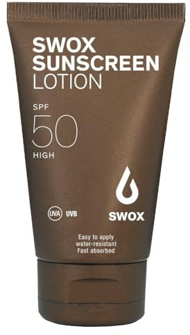 SWOX Sonnencreme Lotion LSF 50 (150 ml) Sport, für Gesicht und Körper - Extra wasserfest, schnell einziehend, nicht fettend, nicht klebend - Sonnenschutz ohne Alkohol & Parfüm
