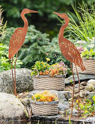 Dekoleidenschaft 2X Dekovogel aus Metall mit Echtrost Finish, 88 cm hoch, Garten Dekofigur, Gartendeko für Draußen, Rostdeko