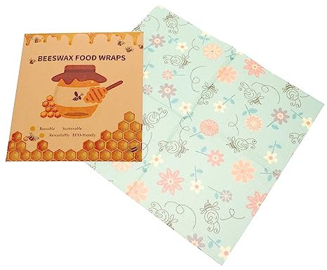 BCOATH Reusable Beewax Wraps for Food Fresh Keeping Organic Beeswax Cloth Set of 3 Decorative Printed Food Wraps for Kitchen Supplies, Sustainable Biodegradable Packaging