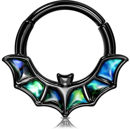 Melighting Anello per setto nasale a forma di pipistrello, per Halloween, 16 g, per cartilagine, setto nasale, piercing Daith, gioielli per donne e uomini, 10 mm, Acciaio inossidabile