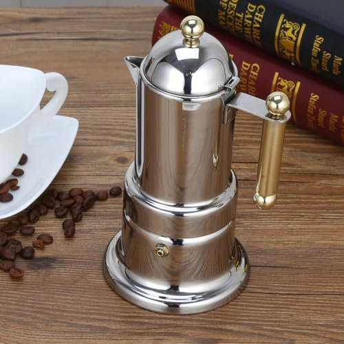 Crevyteg Cafetière Italienne Inox 4 Tasses/200 ML, Cafetiere Italienne Induction, Cafetière Moka Plaque à Induction Moka Pot, Cafetière Camping Expresso à Induction compatible avec plaque à induction